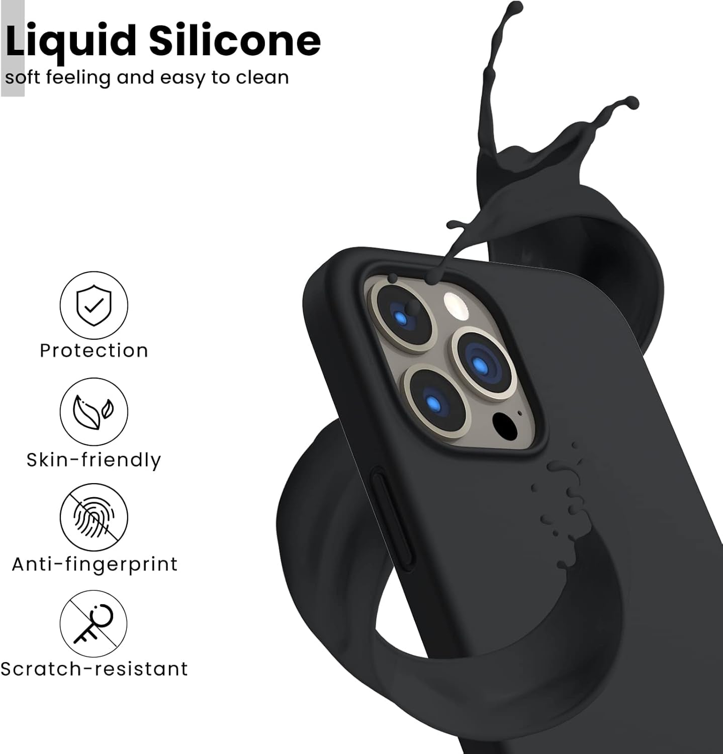 Shockproof Liquid Silicone Designed for Iphone 13 Pro Max Case 6.7", Gel Rubber Full Body Protection Anti-Shock Cover Case Drop Protection 6.7Inch-Black