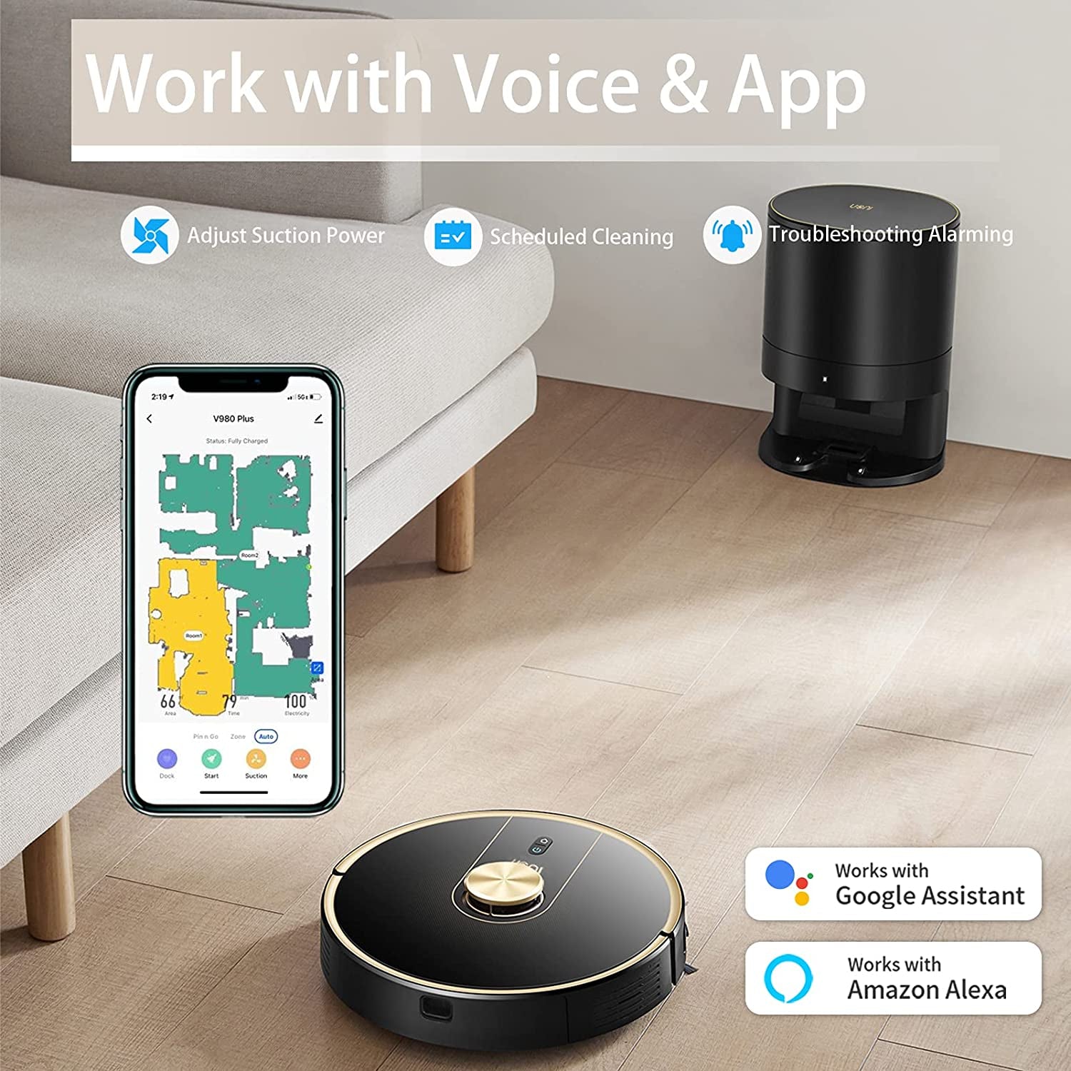 V980Plus Robot Vacuum Cleaner with Self-Emptying Dustbin - Lidar Navigation Robotic Vacuums Multi-Floor Mapping 2700Pa Strong Suction with No-Go Zones 190 Mins Runtime for Pet Hair