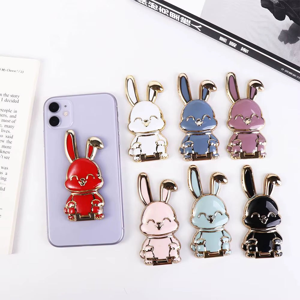 Ring Buckle Car Mount Stand 3D Folding Back Sticker Pad Mobile Phone Holder Pull Rod Support Phone Stand Rabbit Ring Bracket