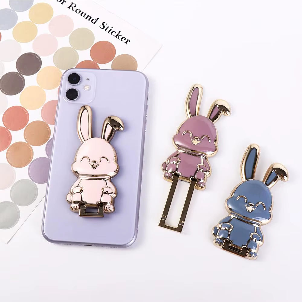 Ring Buckle Car Mount Stand 3D Folding Back Sticker Pad Mobile Phone Holder Pull Rod Support Phone Stand Rabbit Ring Bracket