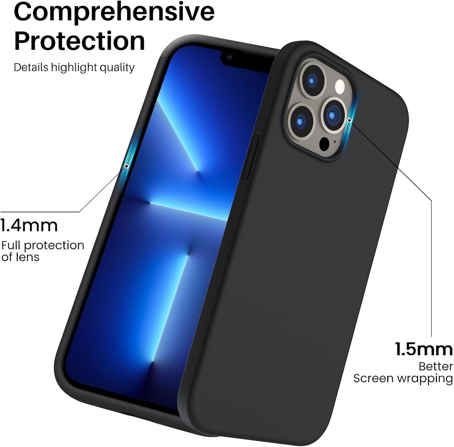 Shockproof Liquid Silicone Designed for Iphone 13 Pro Max Case 6.7", Gel Rubber Full Body Protection Anti-Shock Cover Case Drop Protection 6.7Inch-Black